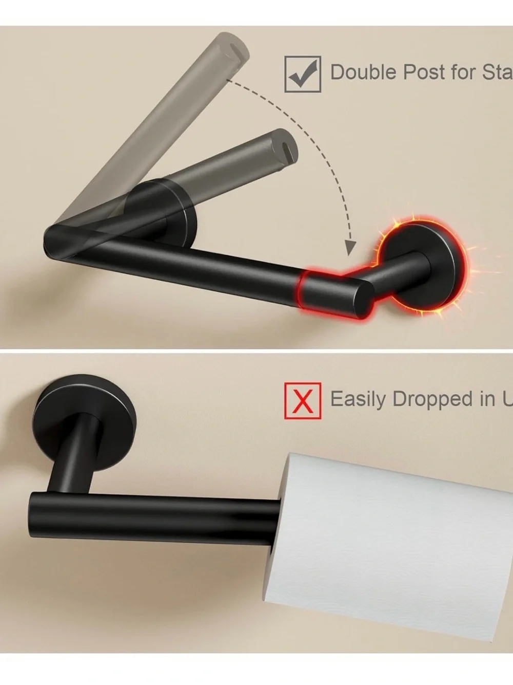 BRAND NEW Matte Black Wall-Mount Toilet Paper Holder - Sleek Modern Design